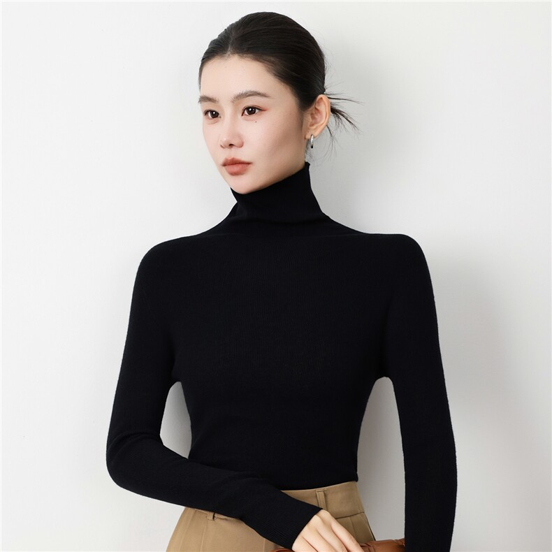 2025年秋季新款十八针一线堆堆领羊毛衫时尚休闲通勤百搭,女装羊毛衫,戎洋