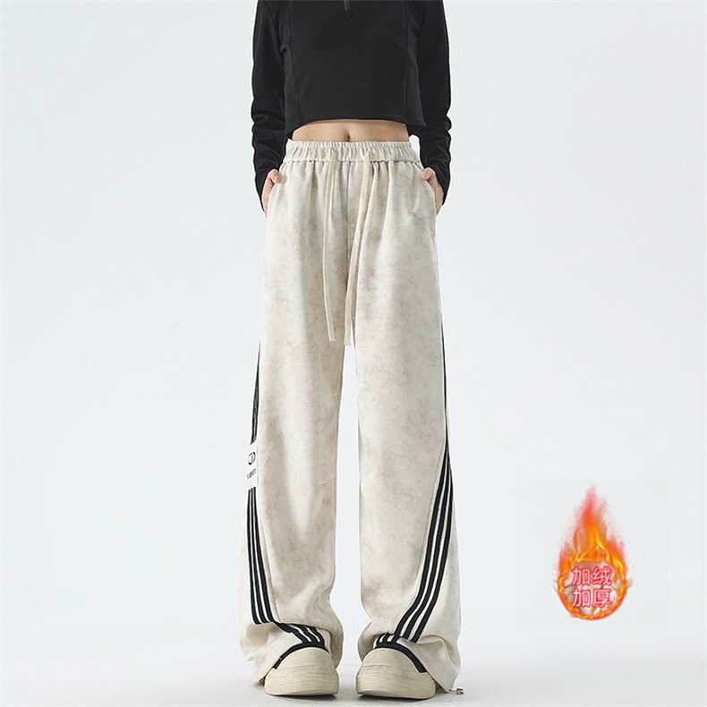 美式扎染卫裤运动裤拖地阔腿休闲裤三条杠棉60%CK08P55加绒65,男装休闲裤,星座225-3