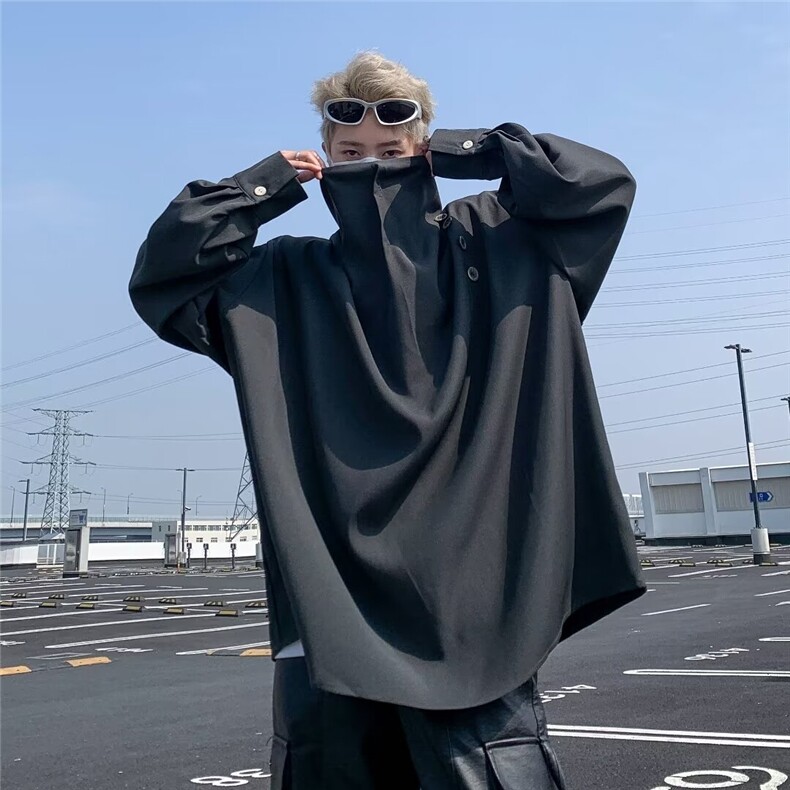 英伦斜垂感包边衬衫立领长袖套头立领C4540,男装衬衫,星座1116A-1（原606A）
