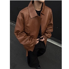 欧美街头宽松机车服皮衣男潮高级感飞行员PU皮夹克外套W6384-P70，男装夹克，星座412-2