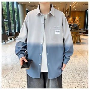 新款 长袖衬衫男士春夏季渐变潮牌痞帅宽松休闲防晒外套上衣服图片
