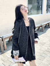 小香风蕾丝拼接浅灰色西装百褶裙套装女春秋小个子两件套ootd穿搭，女装套装/套裙，1D102-1