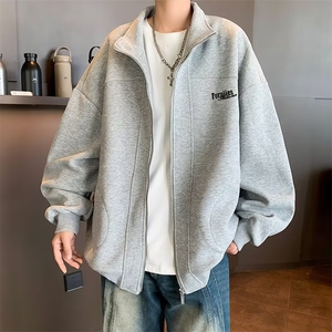 网图有货 刺绣拉链开衫立领灰色卫衣外套拉链夹克男 W03-P48图片
