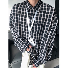 现货~格子大码长袖衬衫C5883/特P25黑，男装衬衫，电商A094