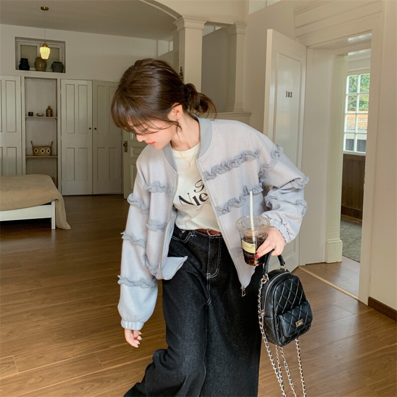 设计感花边棒球服外套女2025春季新款洋气减龄宽松小个子短款上衣，女装短外套，浙宝103（原192）