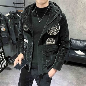 店主风冬季保暖羽绒服休闲男士绣标装饰连帽外套C301B-YR02图片
