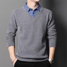 假两件毛衣男装2023新款宽松针织衫冬季加厚打底线衣TTH9856-P90，男装针织衫/毛衣，电商B212（原钱塘6029）