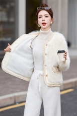 小香名媛风皮毛一体外套女2024冬新款气质短款毛茸茸环保皮草上衣，女装棉衣/棉服，奕薇雅