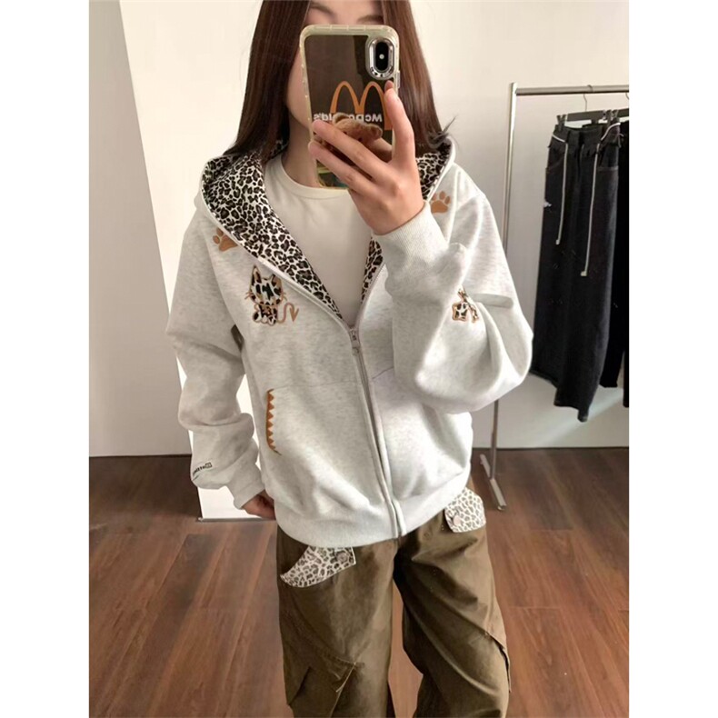 网图有货美式复古豹纹小恶魔刺绣开衫连帽卫衣外套男女A1010-P58,女装短外套,星座1505