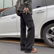 美式休闲口袋工装牛仔裤男女复古直筒宽松春秋长裤子K6695-P53，男装牛仔裤，星座412-1