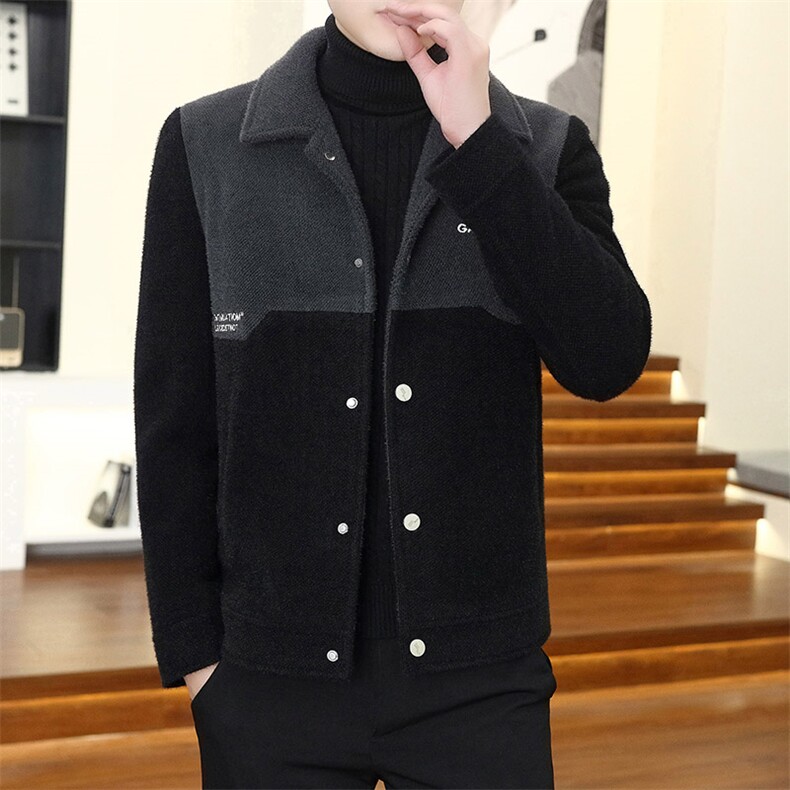 秋冬男士翻领毛呢大衣短款商务休闲拼接夹克外套上衣D30P145，男装毛呢大衣，电商B226