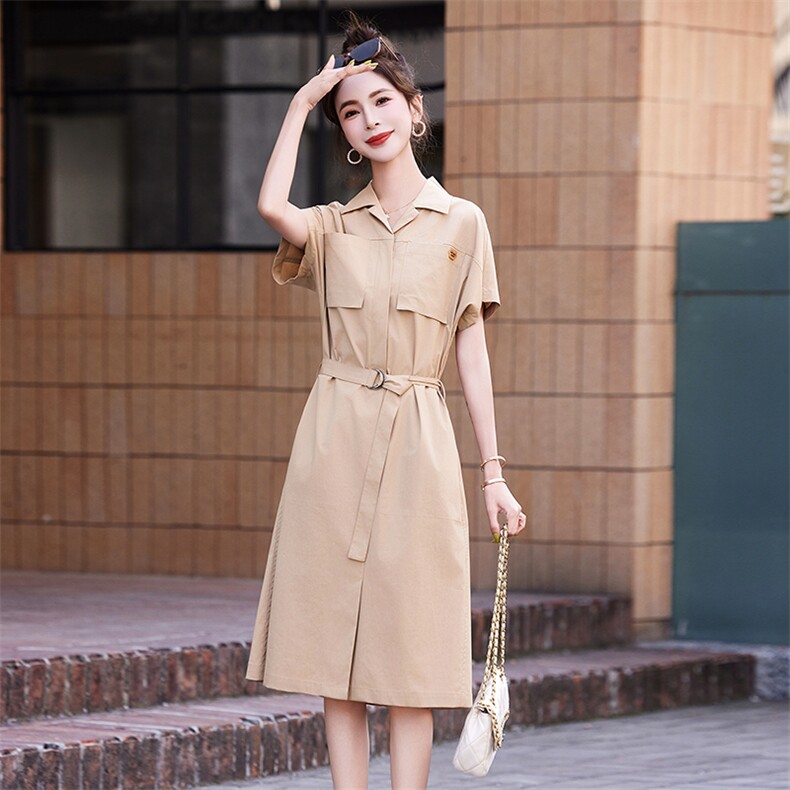 FILA斐乐女子连衣裙夏季衬衫领优雅宽松收腰连身裙,女装连衣裙,丽影随形