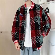 小香风格子夹克男复古潮流宽松休闲情侣款外套上衣W3657-P85，男装夹克，星座512-2