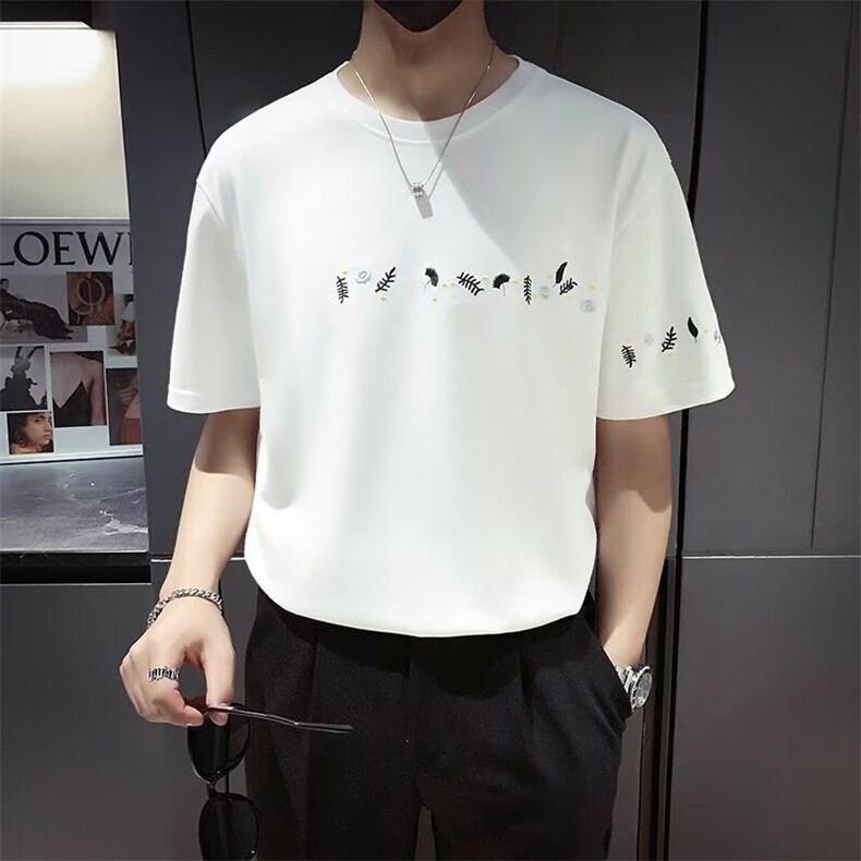 夏季刺绣T恤男短袖痞帅半袖体恤男衣服夏装薄款上衣T577,男装T恤,星座1116A-2（原606A-1）