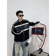 机车服拼接麂皮绒夹克男生2026新款春棒球服外套撞色W6524-P60，男装夹克，星座412-2
