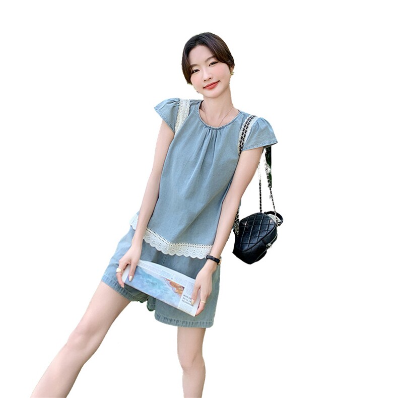 牛仔短裤小衫时尚两件套女,女装套装/套裙,浙宝069