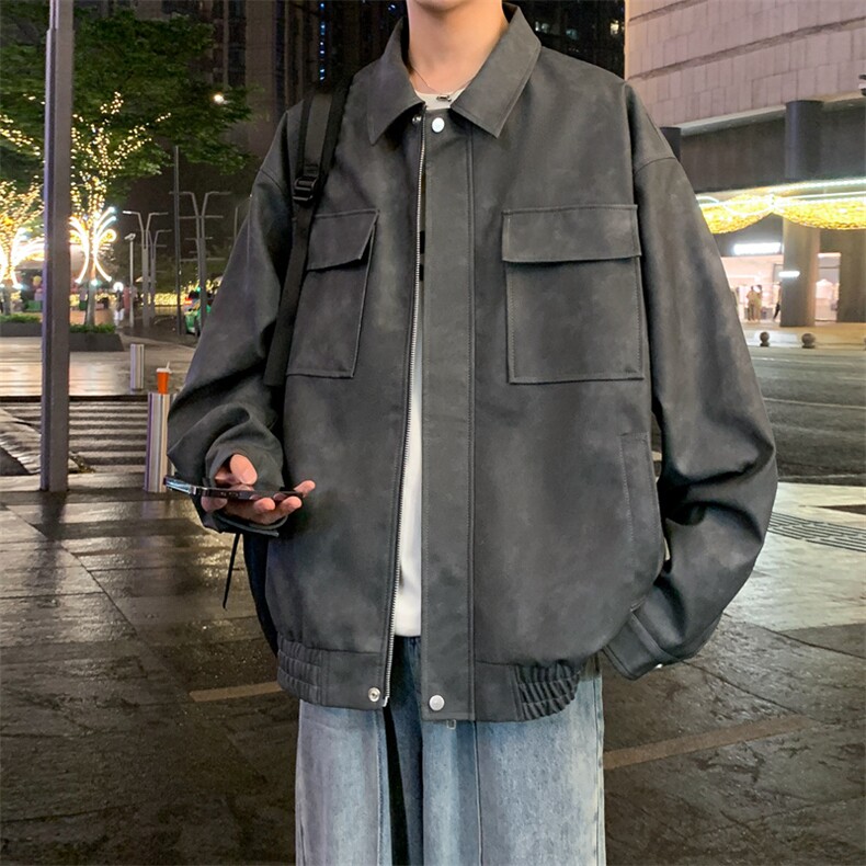 秋季新款美式复古翻领皮衣外套男情侣夹克JK231-P85,男装夹克,星座308B-2