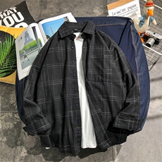 个性男士新品格子衬衣日系时尚潮流上衣DS496T，男装衬衫，电商A102