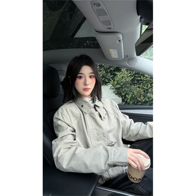 现货秋冬新款简约工装帅气夹克轻熟风百搭飞机扣纯色男女短款外套，男装夹克，星座302B-3