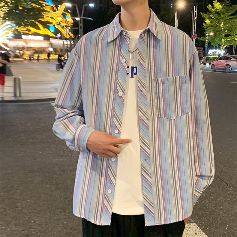 控价59条纹格子衬衫宽松外套男女衬衣百搭格子外套CS2421P40,男装衬衫,电商A128