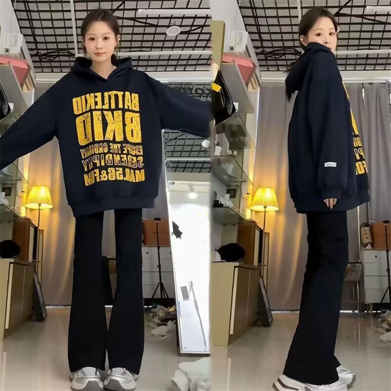 潮牌美式复古斑驳字母印花连帽卫衣女秋冬2025新款百搭外套,女装短外套,星座506A