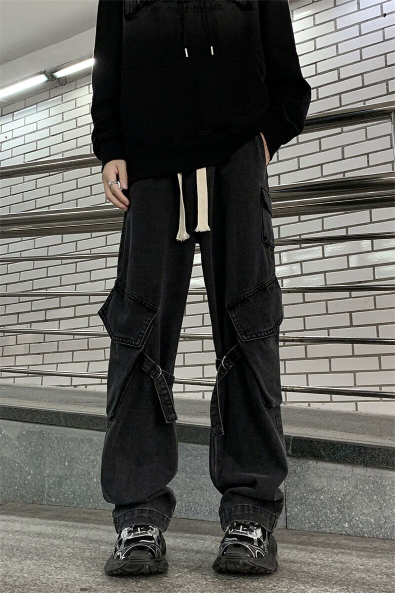 日系复古潮流牛仔裤男女同款宽松帅气休闲百搭长裤K431P65控89,男装牛仔裤,电商A102B