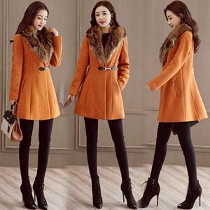 新款毛呢外套纯色优雅2022秋冬百搭潮流大衣时尚简约气质配毛领,女装毛呢外套,时尚俏佳人