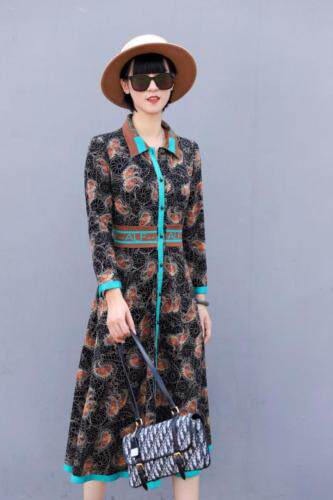 收腰款带裙摆连衣裙貂绒含羊毛，女装连衣裙，澳洛菲