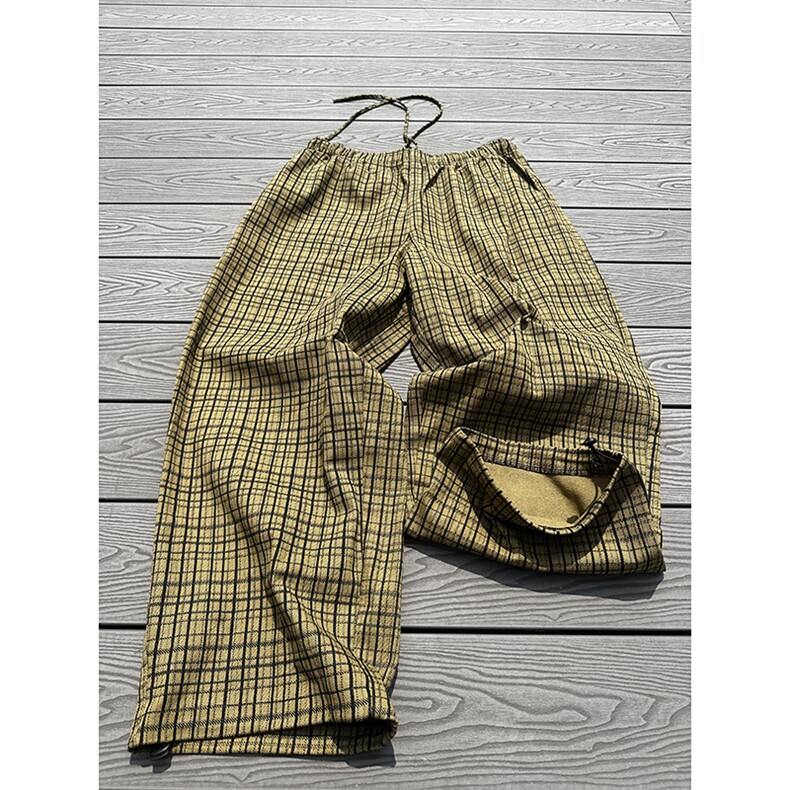 现货【自家图】格纹抽绳阔腿休闲裤-特P50，男装休闲裤，星座617C