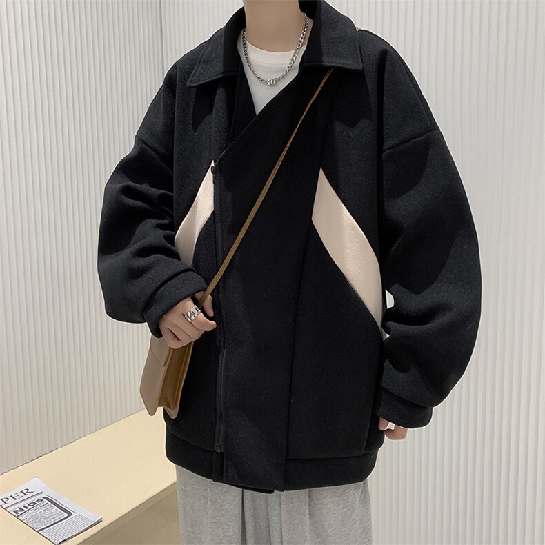 秋冬不规则拉链外套男英伦雅痞男装高级感夹克毛呢大衣W6607-P68,男装夹克,星座512-2