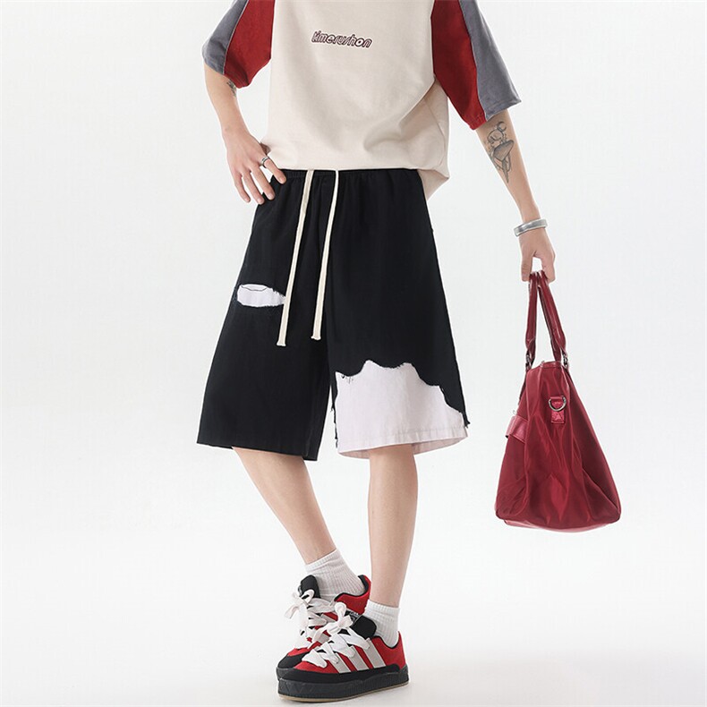 8XL-M特大码短裤男夏季新款大码vibe破洞拼接高街短裤DK1518P50,男装休闲裤,电商D206-1