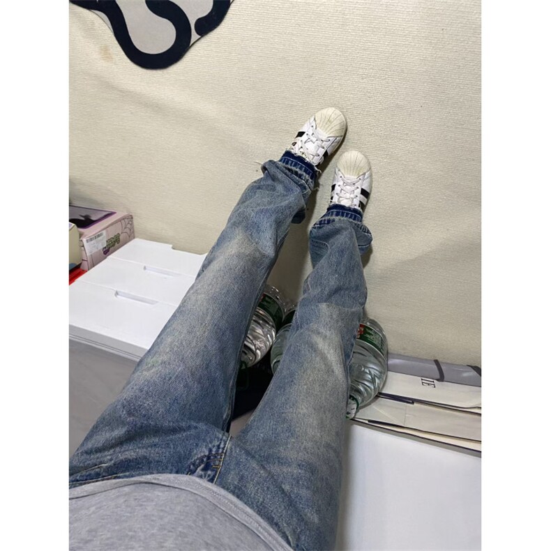 【有货】美式vibe微喇毛边牛仔裤男直筒裤脚破洞裤子D99HH-特P52,男装牛仔裤,星座1007（原301D）