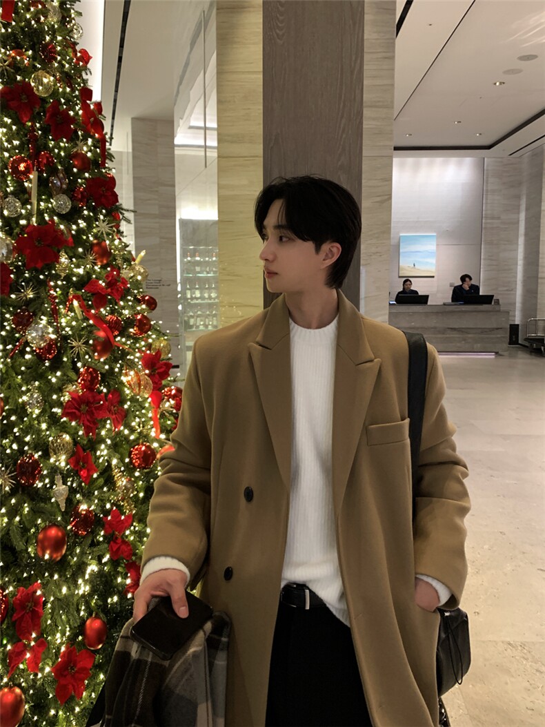 秋冬季新款毛呢大衣男中长款过膝高级感呢子风衣外套韩版宽松潮流,男装风衣,星座710