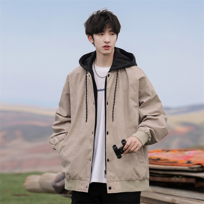 wassup happy连帽夹克男款秋冬季潮流美式复古上衣服宽松休闲外套图片