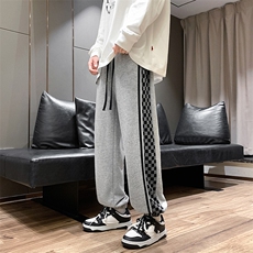 K3196-P45秋装美式潮牌宽松中性男女情侣侧边棋盘格撞色休闲卫裤，男装休闲裤，电商A009A（原A058A）