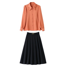 通勤职业女套装商务休闲时尚简约气质优雅长袖衬衫配A字摆半身裙，女装套装/套裙，时尚俏佳人