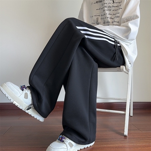 抖音品质秋季新款潮流条纹拼接宽松休闲卫裤B315-K818-特p40控78,卫裤上面搭配什么图片