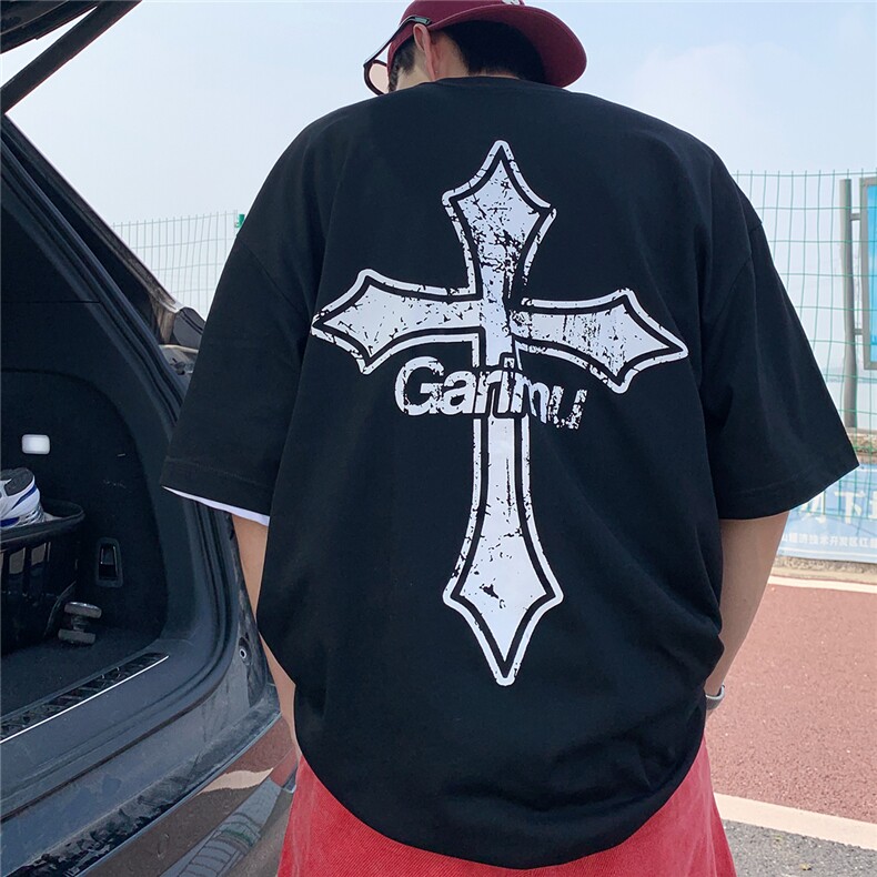 短袖美式复古前后十字破碎印花T恤打底衫G016-P40控58,男装T恤,星座216(原A116)