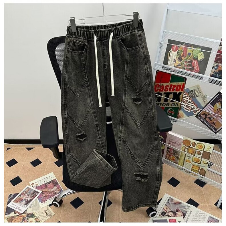 破洞牛仔裤美式复古水洗做旧长裤新款痞帅直筒裤子K7042-P45网图,男装牛仔裤,电商B245