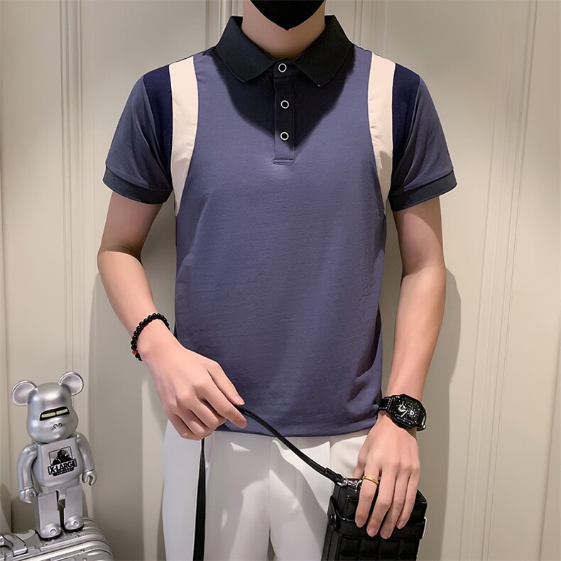 社会小伙夏季男休闲短袖POLO衫撞色修身翻领T恤A319-P55控78,男装T恤,星座210-3