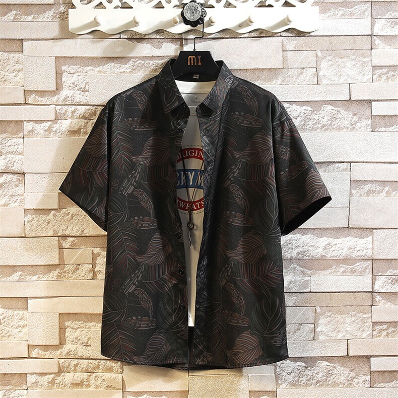 精品花衬衫男短袖夏季痞帅休闲上衣服外套翻领大码衬衣A012/P35,男装衬衫,电商A012