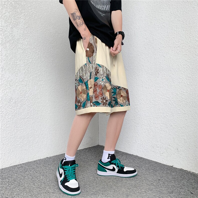 1港风大码M-5XL日系刺绣民族风潮五分裤男士中裤DK7791P45控69，男装牛仔裤，星座226-2