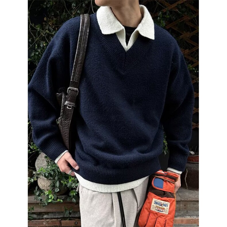 秋冬季加厚假两件polo领针织衫宽松保暖休闲男女毛衣M3207,男装针织衫/毛衣,星座1116A（原606A-3）