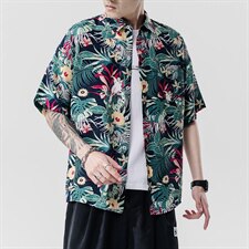 2021夏季新日系大码男无影墙沙滩情侣休闲短袖印花衬衫C3020-P35，男装衬衫，电商A001