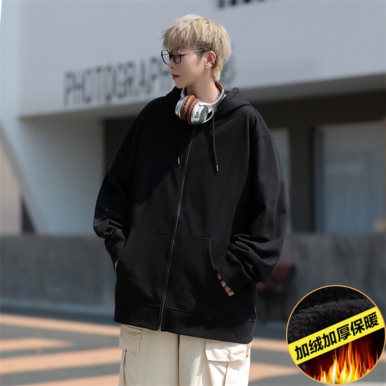 男士加绒加厚保暖连帽卫衣纯色开衫上衣外套潮流insEE017-P30,男装棉衣,星座911-3