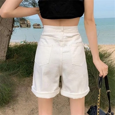 牛仔短裤女高腰夏季2025年新款宽松显瘦阔腿五分裤中裤潮ins热裤，男装牛仔裤，星座506A