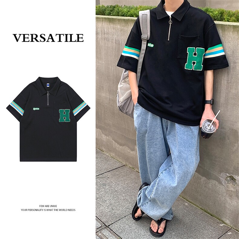 2024夏新款 港风 撞色印花宽松显瘦短袖T恤上衣POLO衫 T2228-P58图片