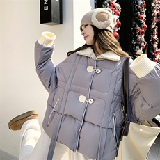 紫色针织拼接短款羽绒服女2025冬季新款时尚加厚保暖小个子面包服，女装羽绒服，诺蝶