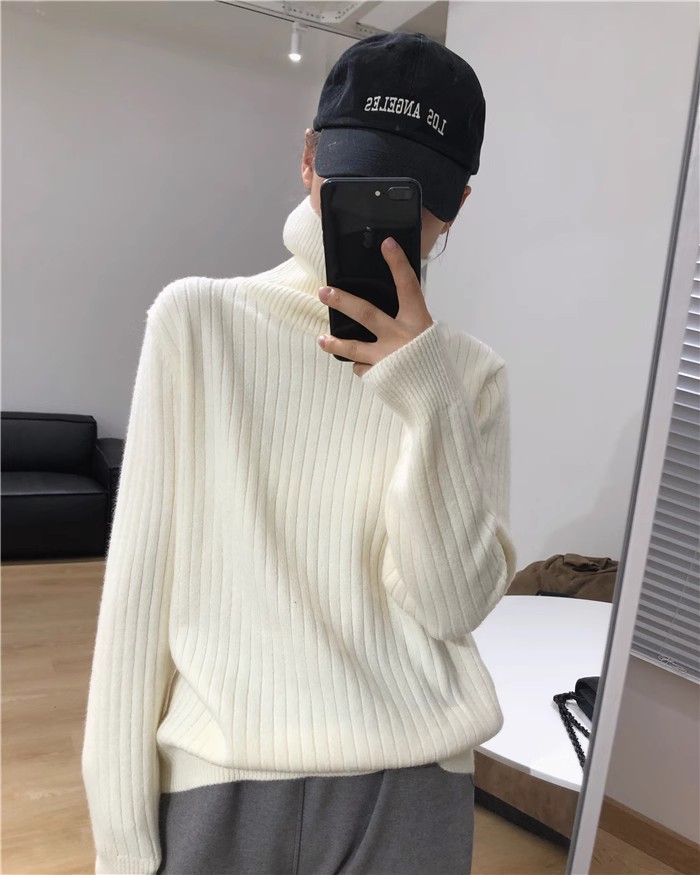 时尚百搭高领宽松羊毛衫女秋冬新款韩版显瘦长袖针织衫,女装羊毛衫,鑫之绒