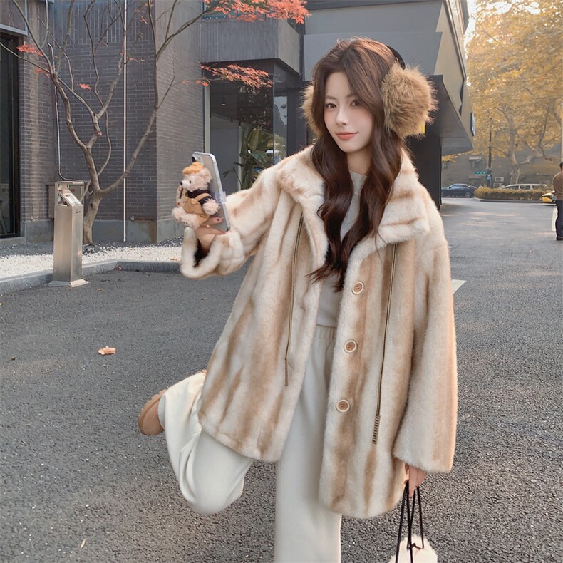 杏色浅咖色皮毛一体外套女冬季仿貂绒麂皮绒2C353--717#P235K358,女装短外套,2C353